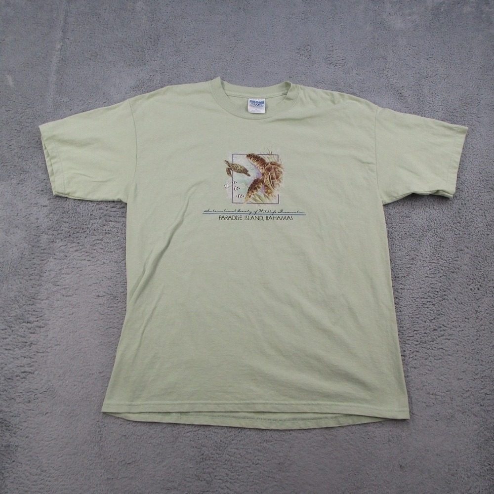 Gildan Mens XL Green Paradise Island Bahamas Turtle Graphic T-Shirt Heavyweight